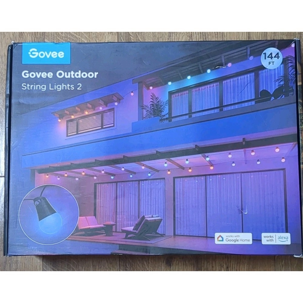 Govee Smart Outdoor String Lights 2, 144Ft RGBIC Patio Lights with 45 Bulbs | Di
